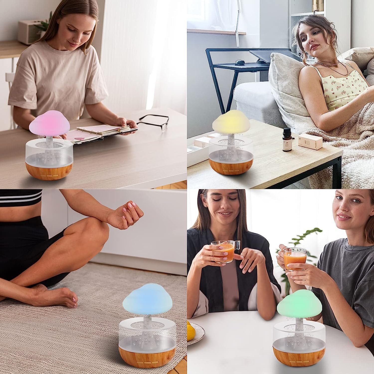 Hikeren Luftbefeuchter Zen Regenwolken-Nachtlicht, Aromatherapie Luftbefeuchter, 0,26 l Wassertank, 7 Lichtfarben, 3 Regentropfengeschwindigkeiten