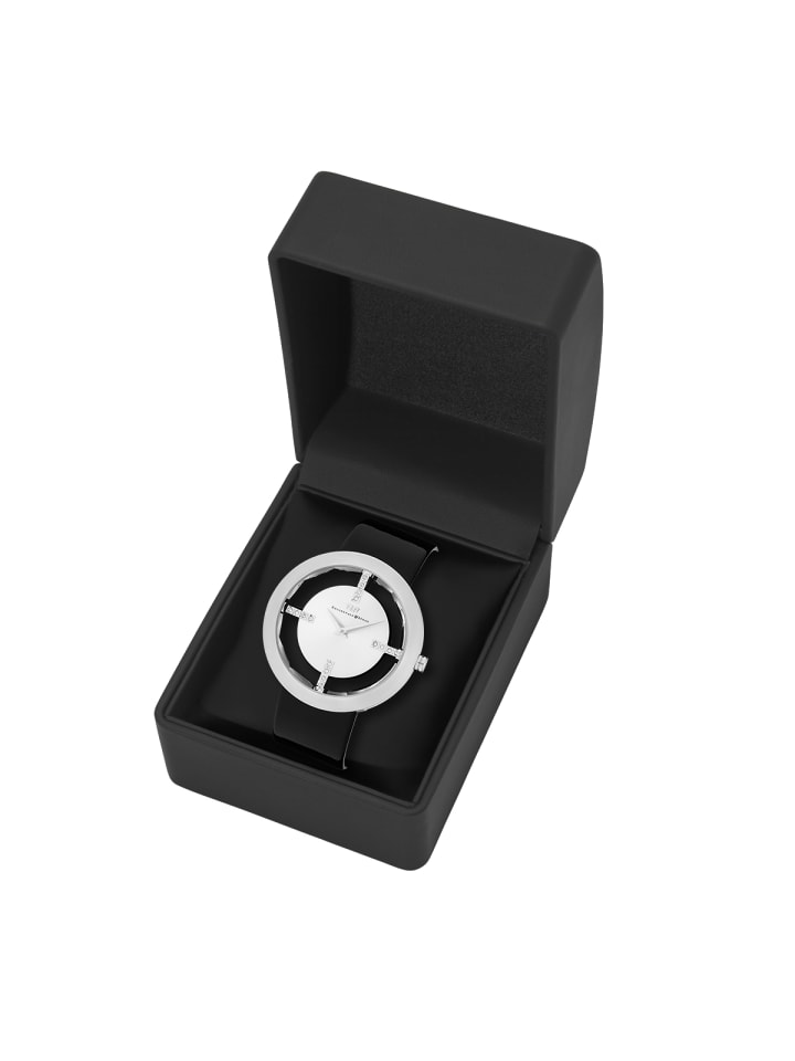 Rhodenwald & Söhne Damen Quarzuhr silber Echtleder schwarz in schwarz günstig kaufen 18 cm