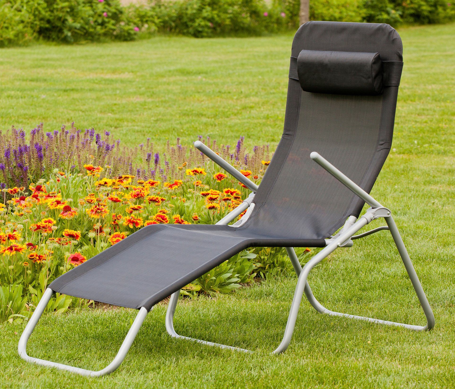 MERXX Gartenliege XXL, Stahl/Textil, inkl. Kopfkissen