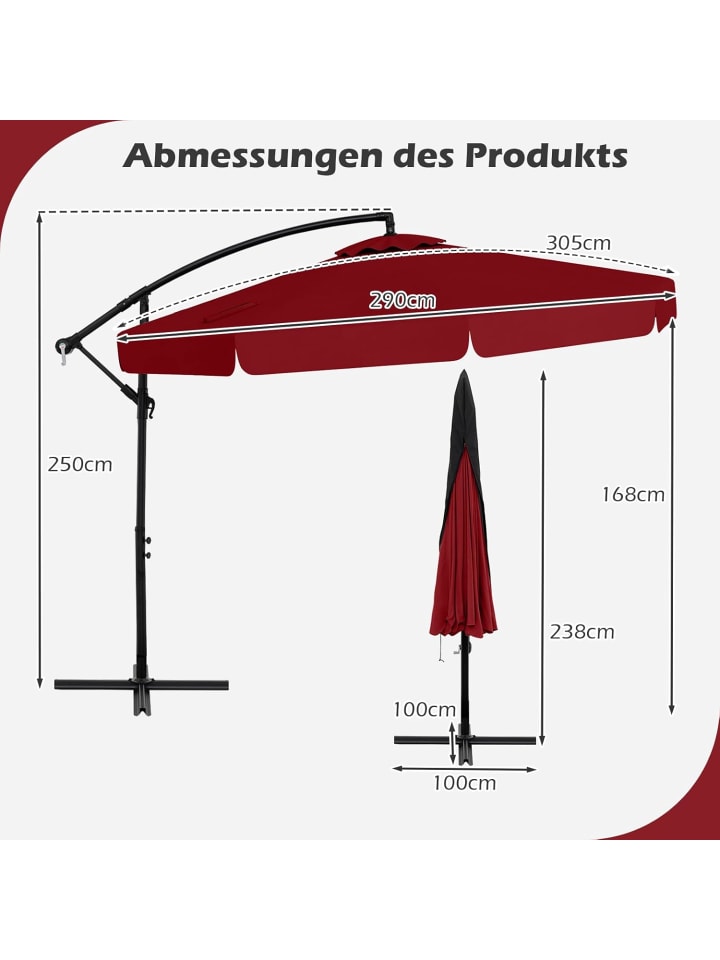 COSTWAY Sonnenschirm 300 cm, inkl. Schutzhülle in Rot günstig kaufen onesize
