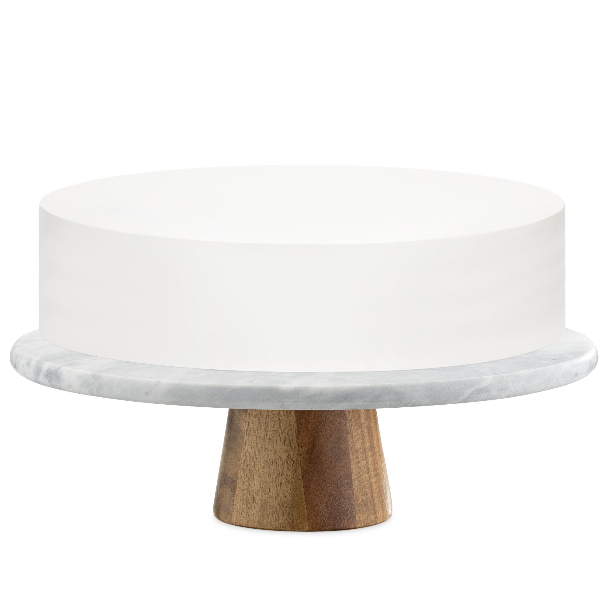 Navaris Tortenständer Drehbarer Marmor-Tortenständer - Ø 30cm - mit Akaziensockel, Marmor