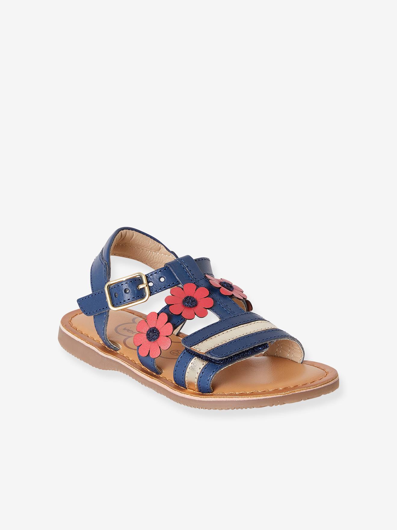 Vertbaudet Mädchen Klett-Sandalen, Anzieh-Trick - braun/marine