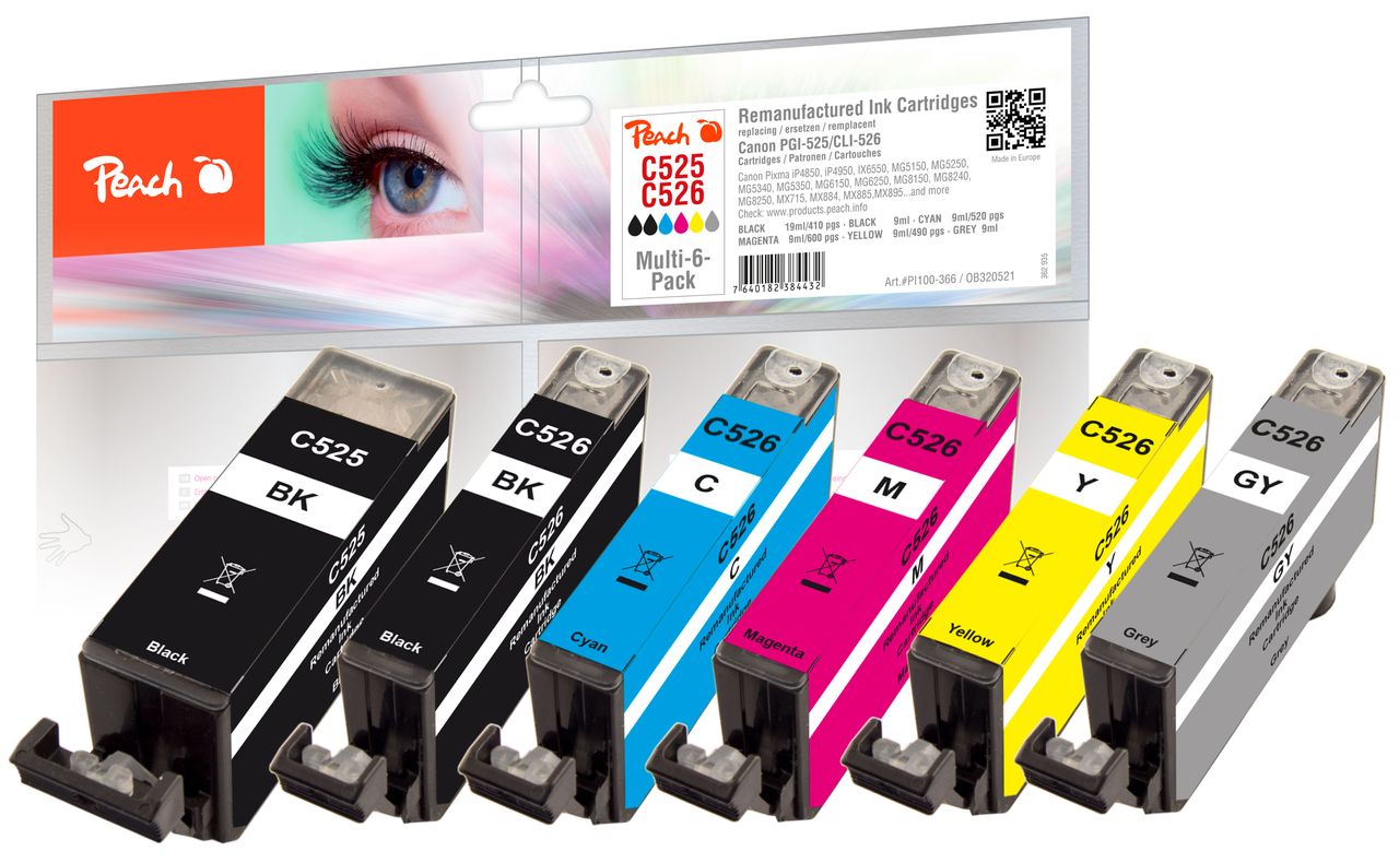 Peach Spar Pack Tintenpatronen ersetzt Canon PGI-525, CLI-526