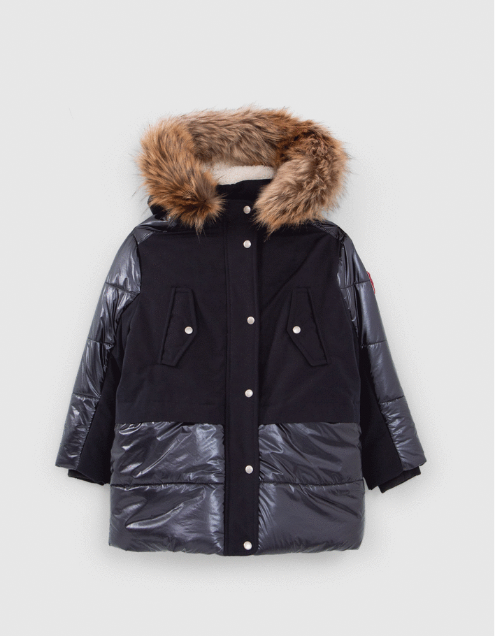 Parka 2-en-1 marine et doudoune imprimé étoiles fille