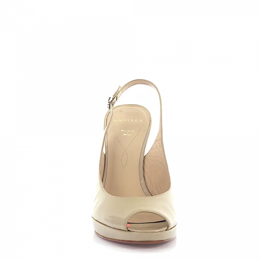 Unützer - Riemchensandalen Kalbsleder Lackleder Logo beige - beige