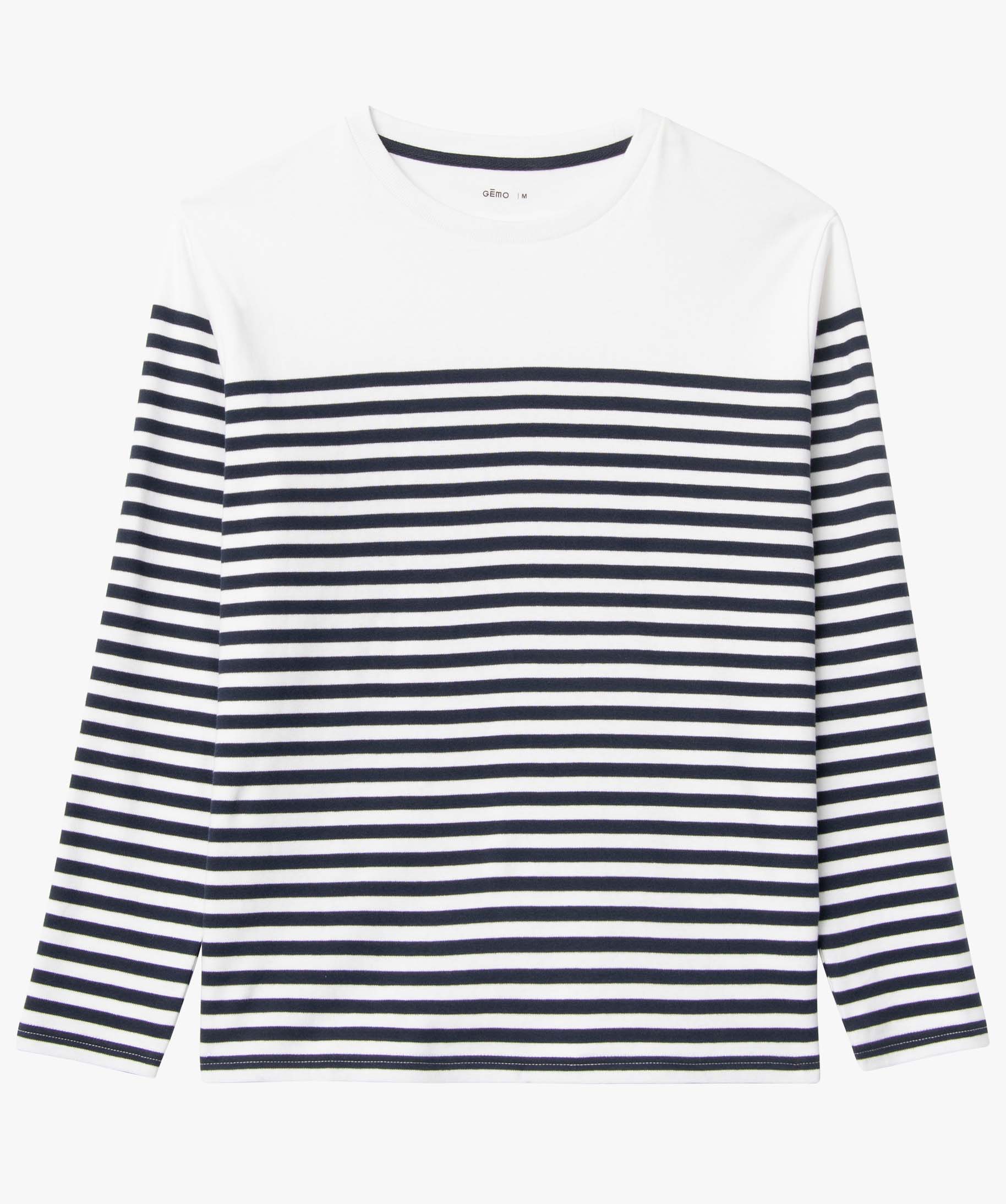 Tee-shirt homme à manches longues et rayures marinières raye | GEMO