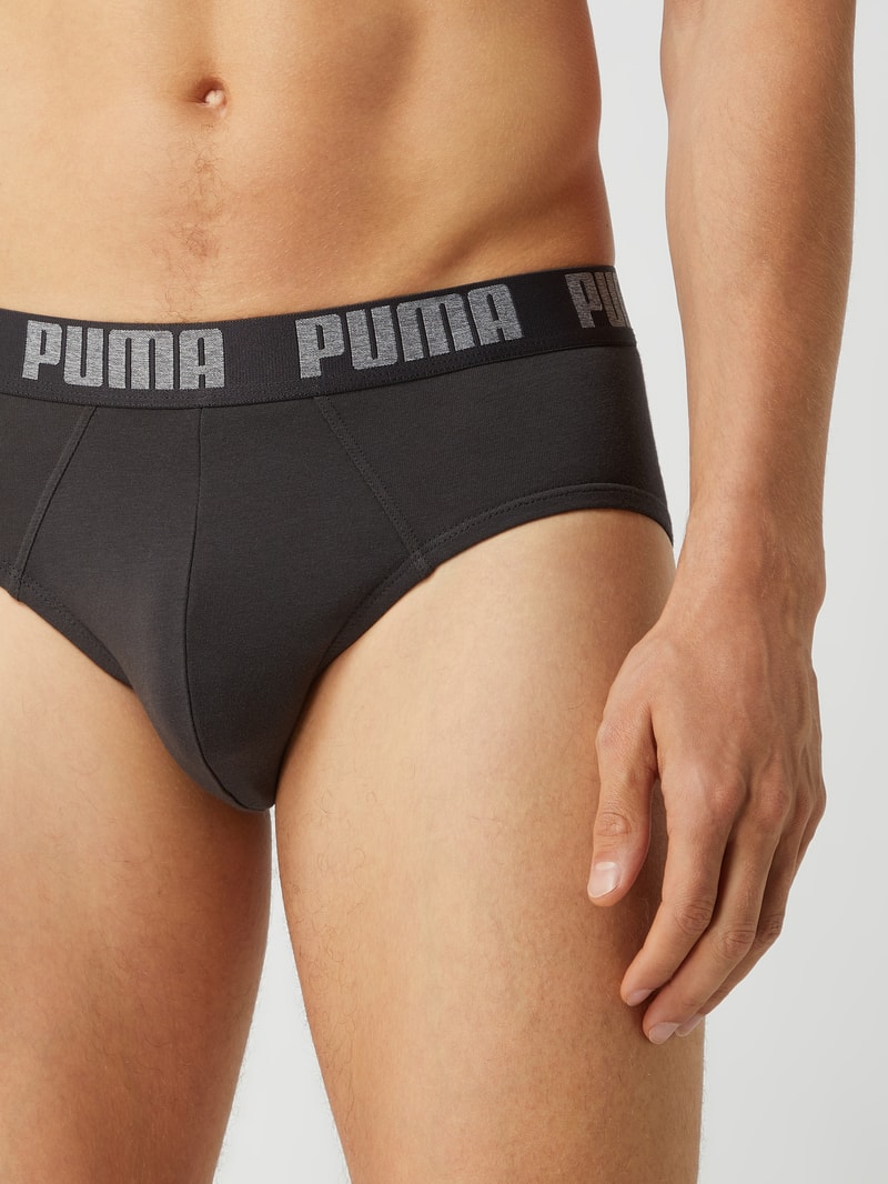 Slip mit Stretch-Anteil im 2er-Pack in dunkelgrau meliert