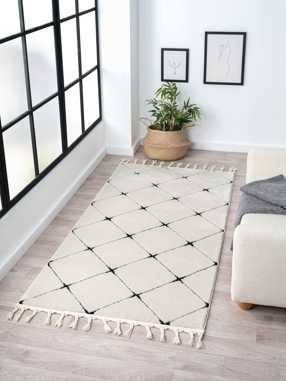 MyFlair Teppich Moroccan Unity, 100 cm x 200 cm, Farbe weiß, rechteckig, Florhöhe 19mm