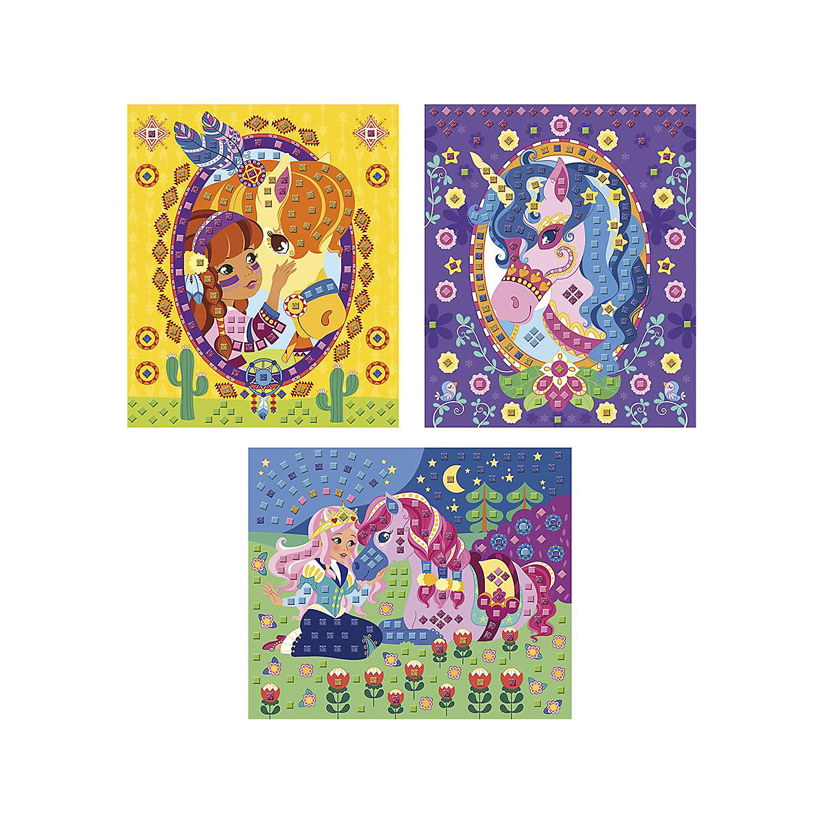 Kreativ-Set Aufkleber-Karten Ponys und Einhörner