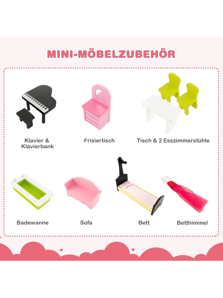 COSTWAY Puppenhaus ab 3 Jahren in Rosa günstig kaufen onesize