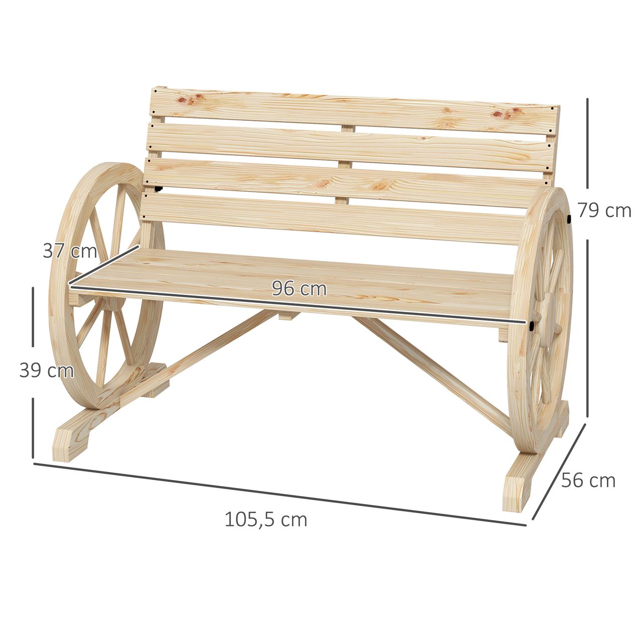 Outsunny Gartenbank 2-Sitzer Sitzbank Holzbank Wagenrad-Design bis 240 kg
