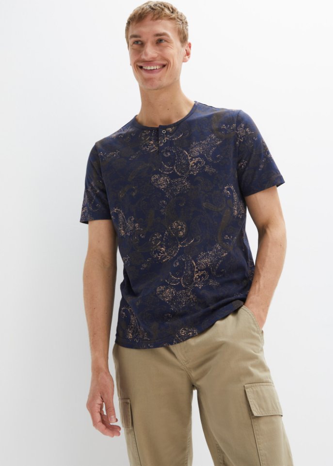 Henleyshirt mit Paisley-Druck, Kurzarm