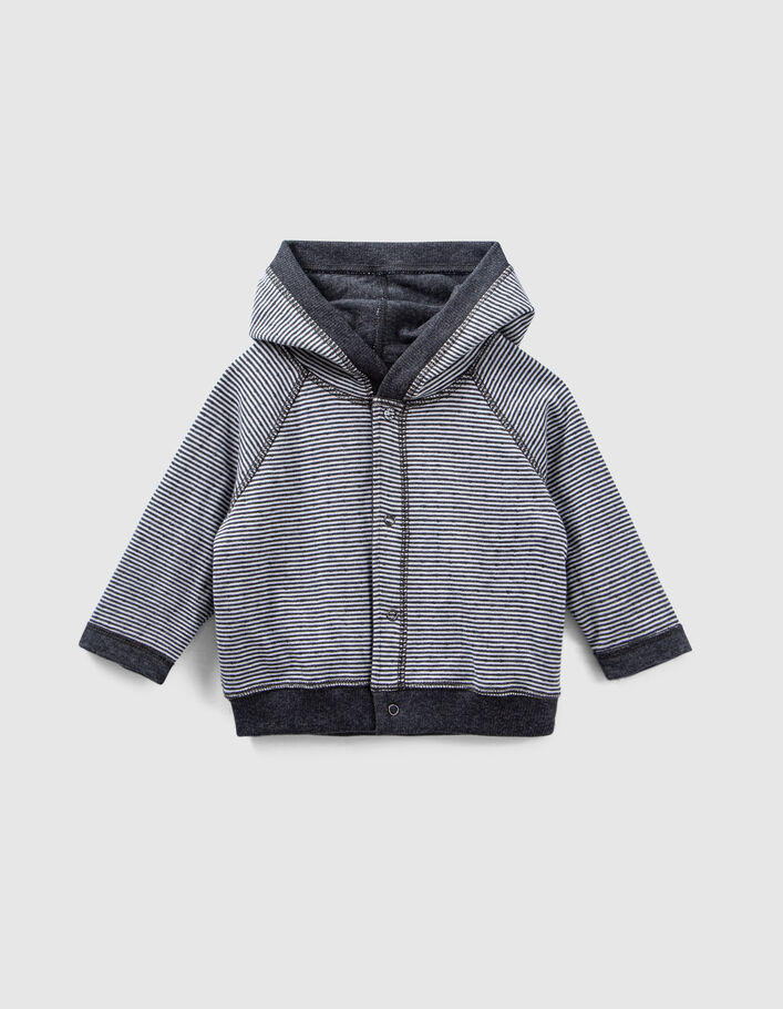 Cardigan réversible gris chiné et rayé coton bio bébé