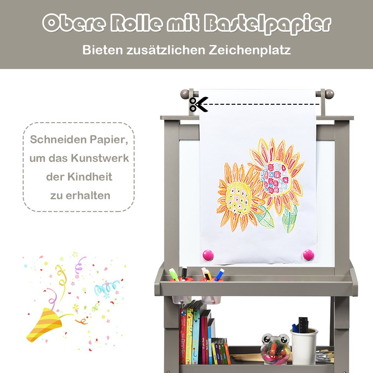 COSTWAY Standtafel Kinder Staffelei, doppelseitig, mit Magneten & 2 Boxen