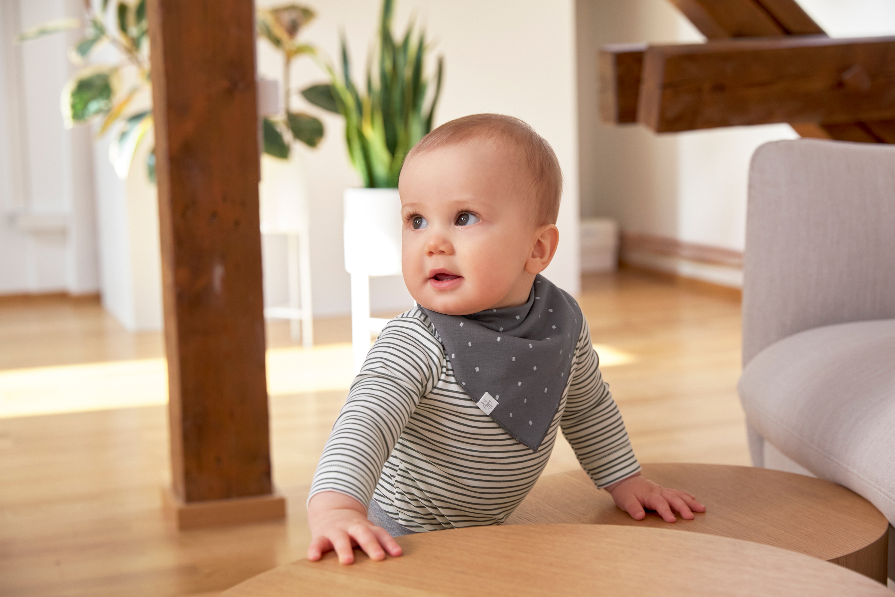 Baby Wickelbody langarm - Bio Baumwolle, Streifen, Grau