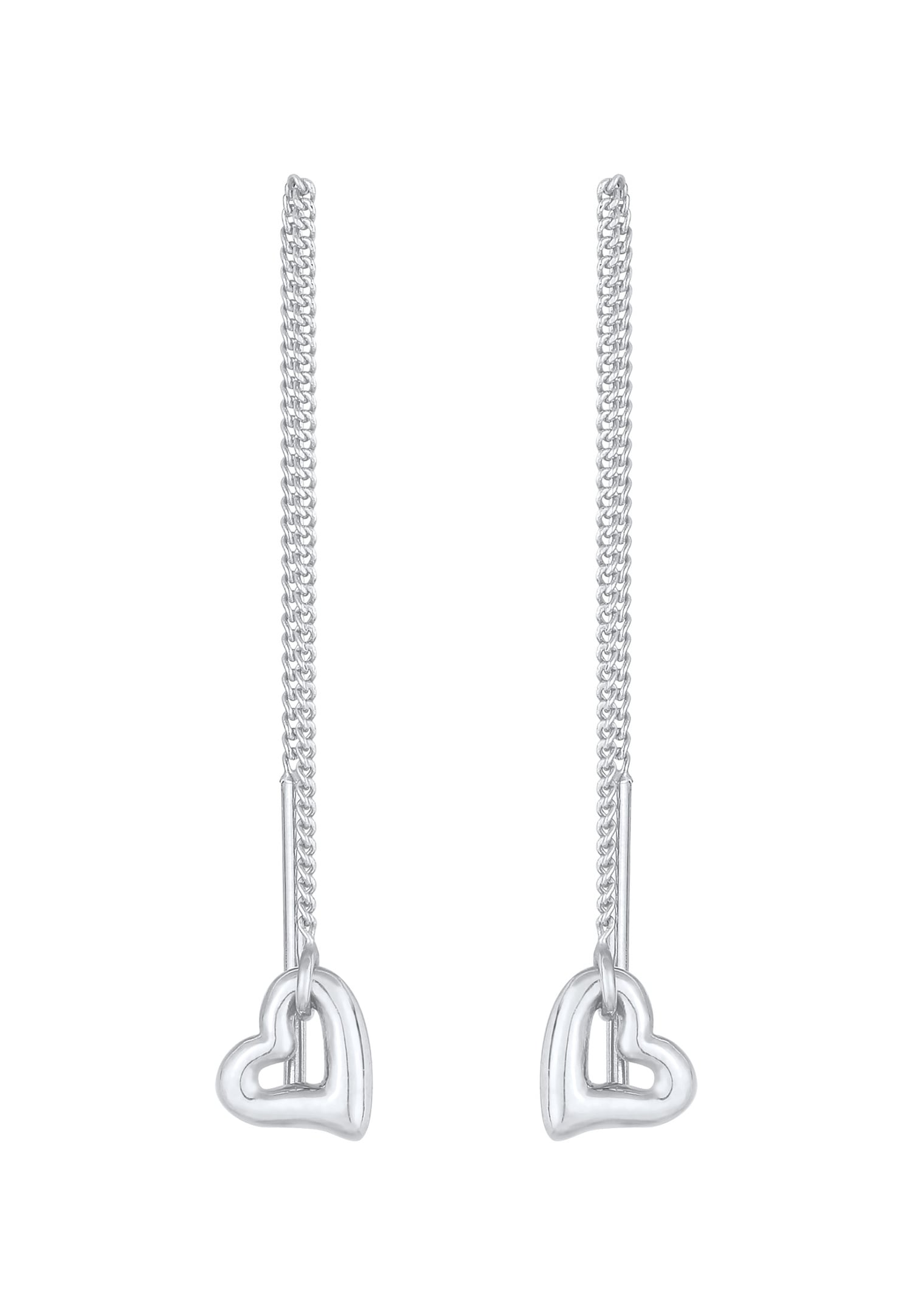 Elli Ladies Pull Through Heart Basic Trend Earrings in 925 Sterling Silver