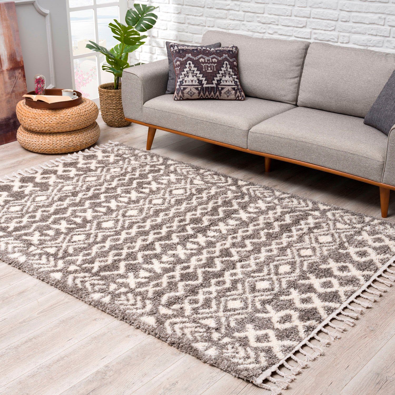 Hochflor-Teppich Pulpy 514, Carpet City, rechteckig, Höhe: 30 mm, besonders weich, mit Fransen, Ethno Look