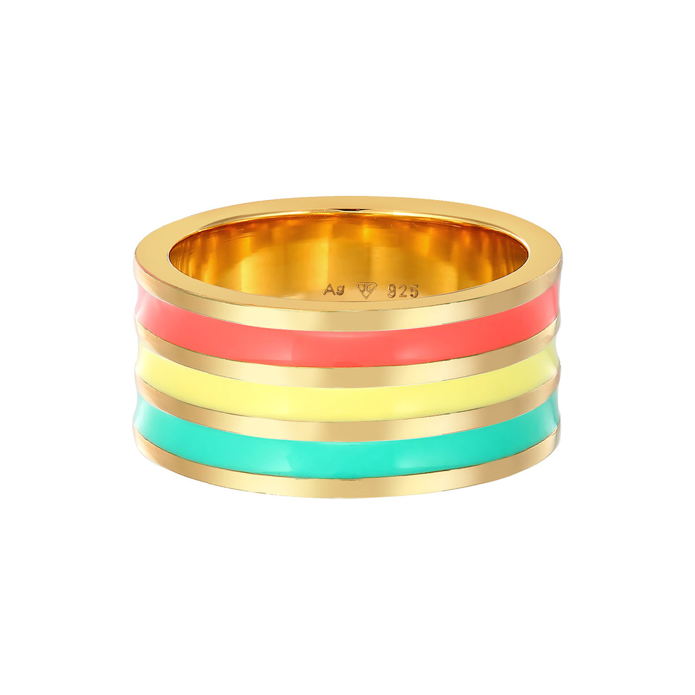 Elli Elli Bague Femmes Bande Large Rainures Tendance avec Émail Multicolore en Argent  Bague