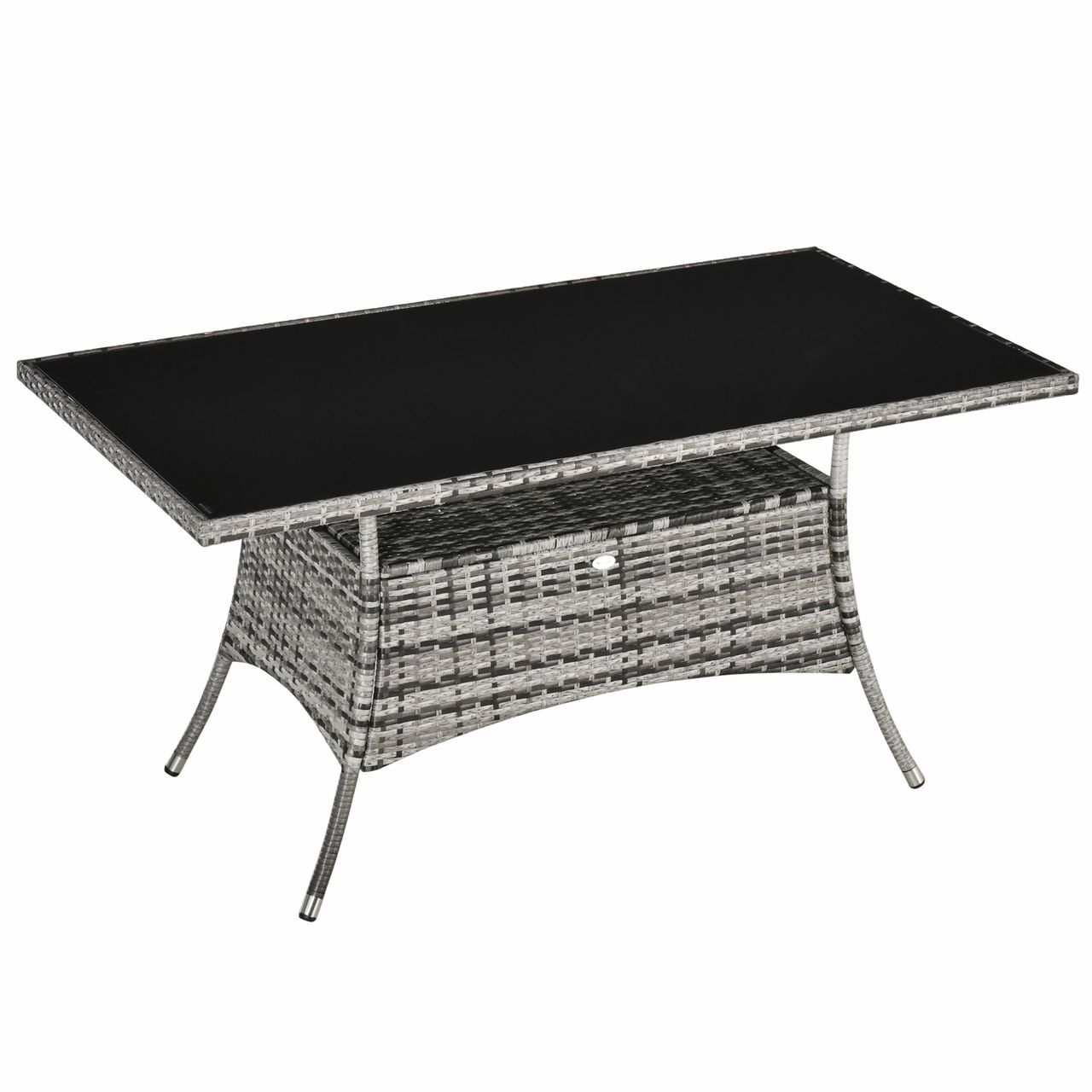 Outsunny Gartentisch Glastisch Esstisch Gartenmöbel Tisch, Polyrattan Sicherheitsglas, Grau Schwarz, 150x85x74cm