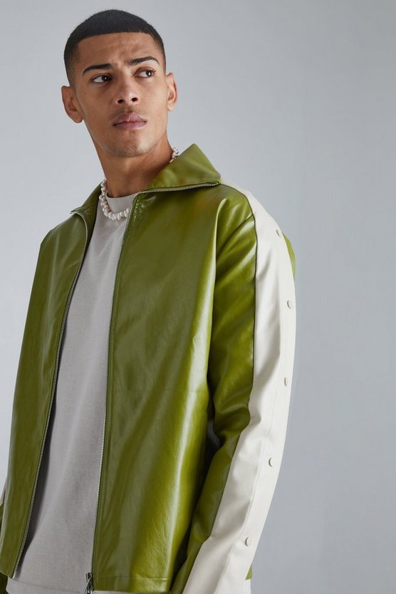 PU-Jacke mit Trichterkragen und Druckknöpfen