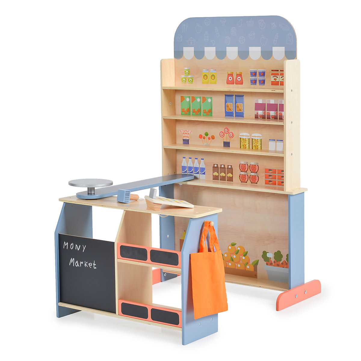 Kinder Kaufladen 4426 Holz, Supermarkt, Tafel, Tasche, Kasse mit Scanner Kaufladen