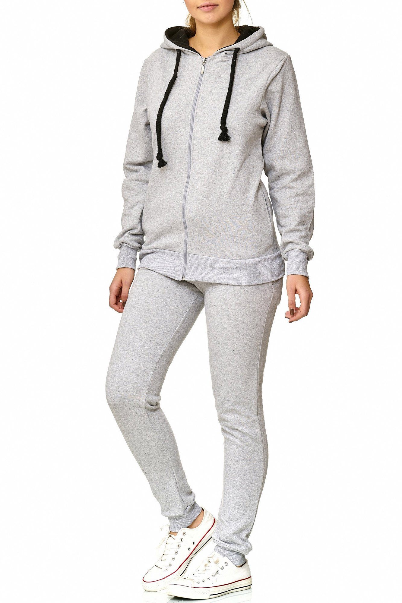 L.gonline Freizeitanzug Damen, Jogging-ANZUG X239, Dicke Kordel (Kapuzenjacke mit Reißverschluss, Hose, 2-tlg), Fitness Freizeit Casual