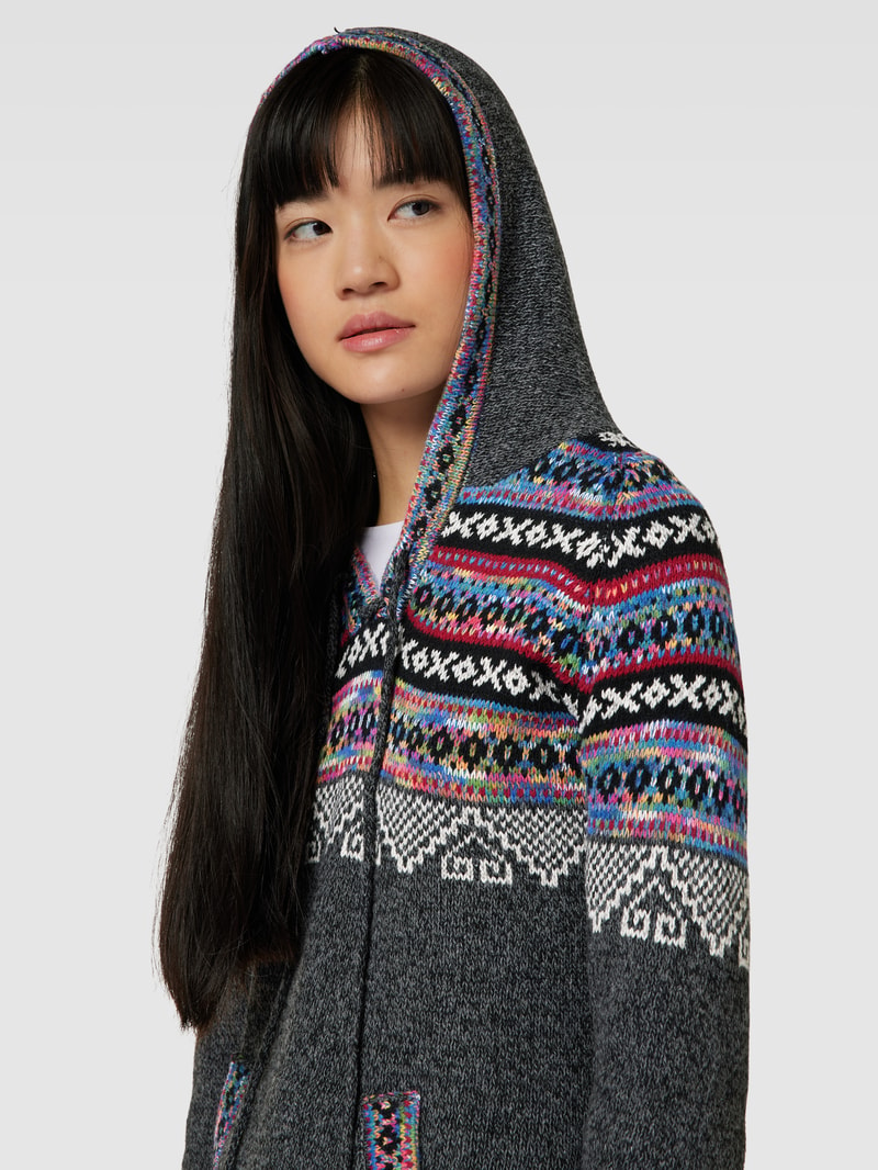 Norwegerpullover mit Kapuze in dunkelgrau