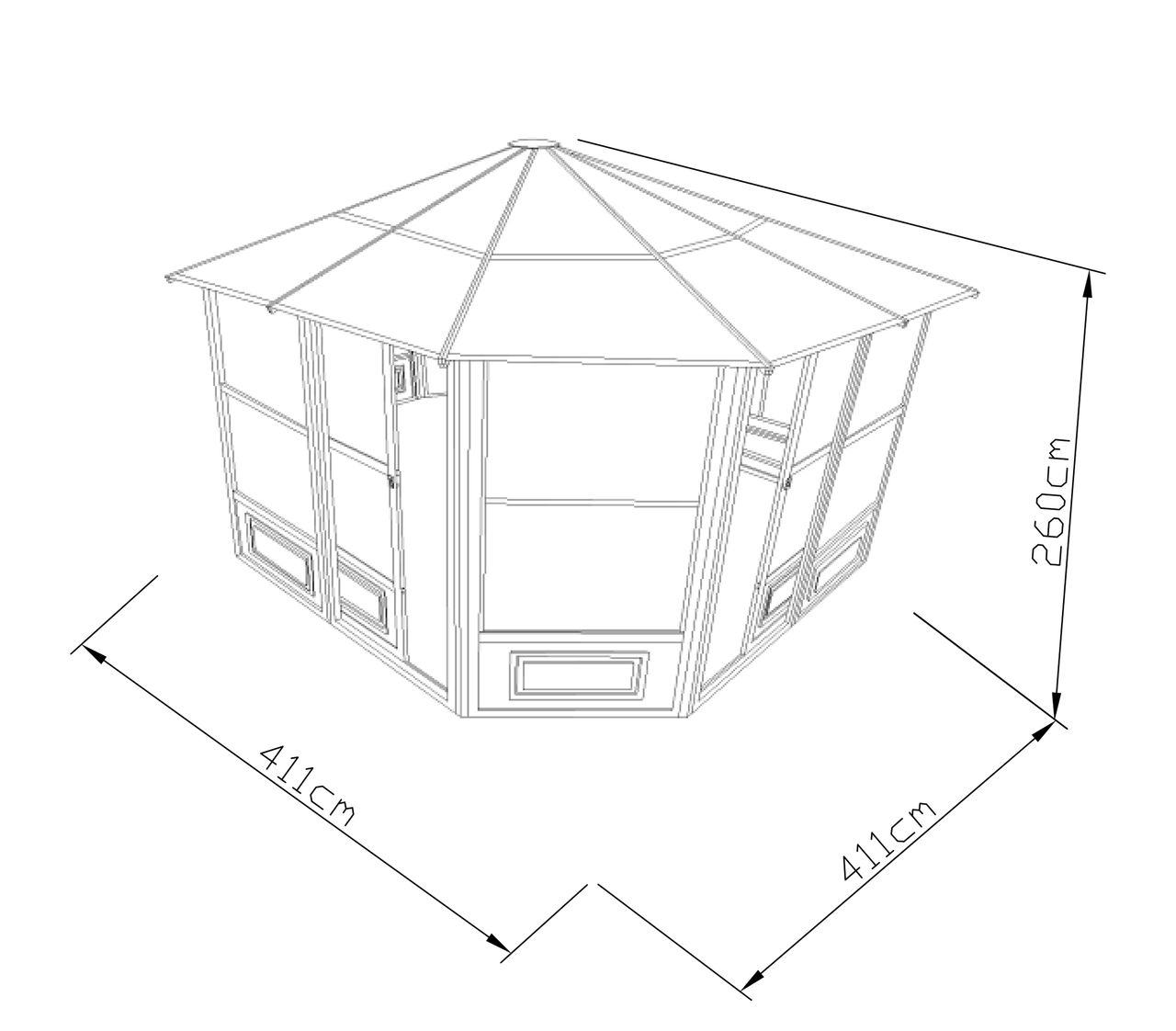 HC Garten & Freizeit Aluminium Wintergarten Pavillon - ca. 411 x 411 x 280 cm, Anthrazit