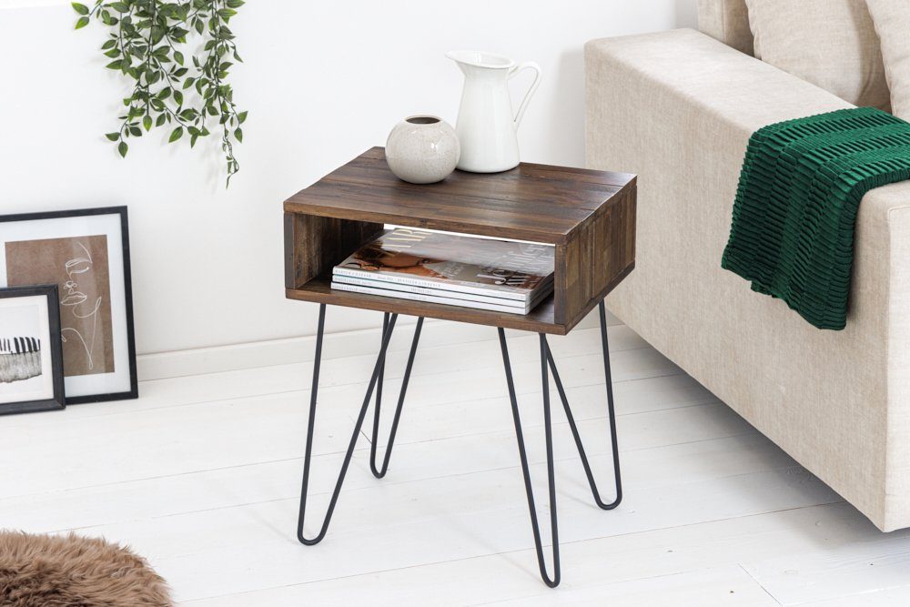 riess-ambiente Nachttisch SCORPION 40cm natur / schwarz (Einzelartikel, 1-St), Massivholz · Metall · Hairpin Legs · mit Fach · Retro · Akazie