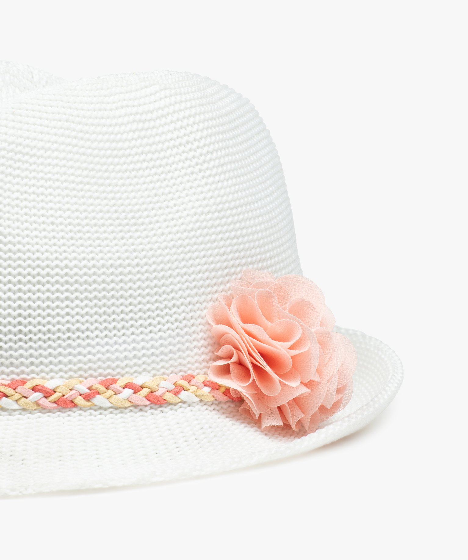Chapeau fille trilby avec fleur et bande tressée blanc | GEMO