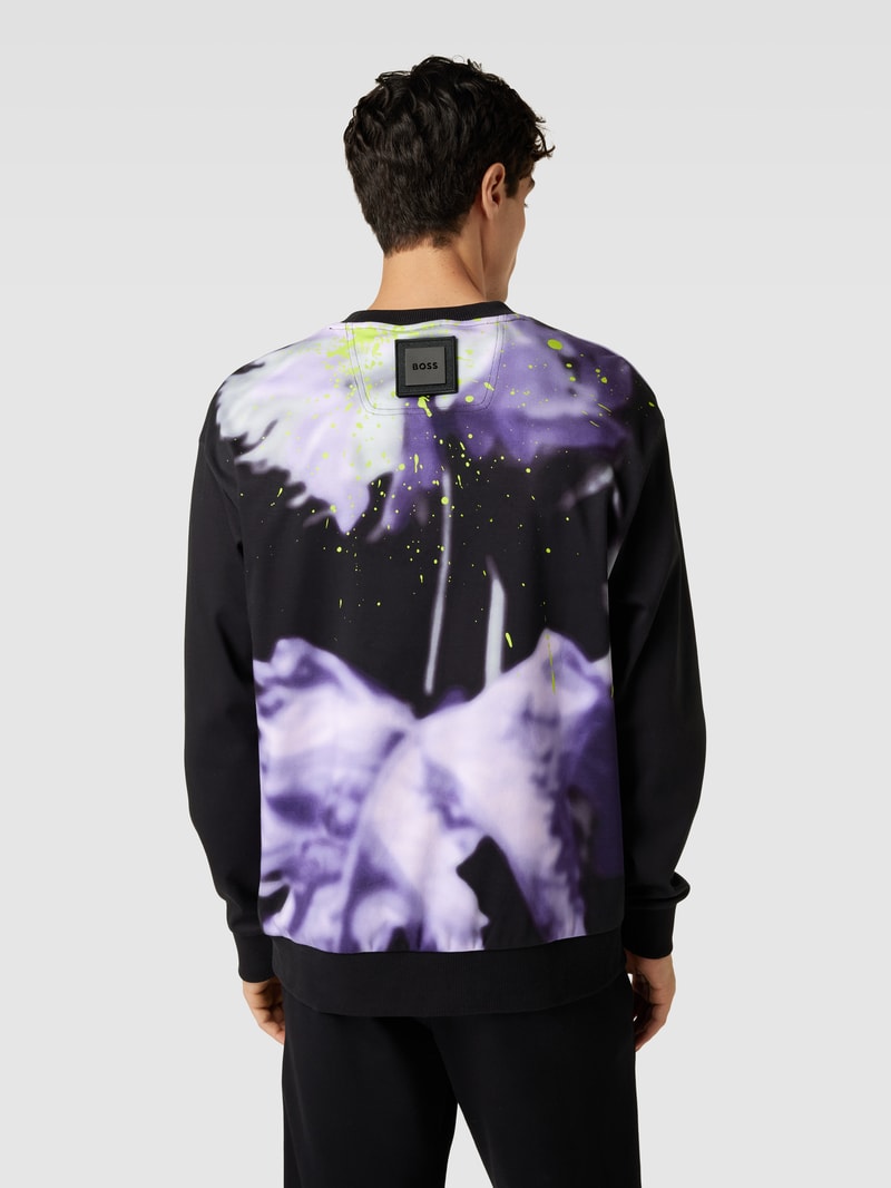 Sweatshirt mit Rundhalsausschnitt Modell 'Salbo Lotus' in schwarz