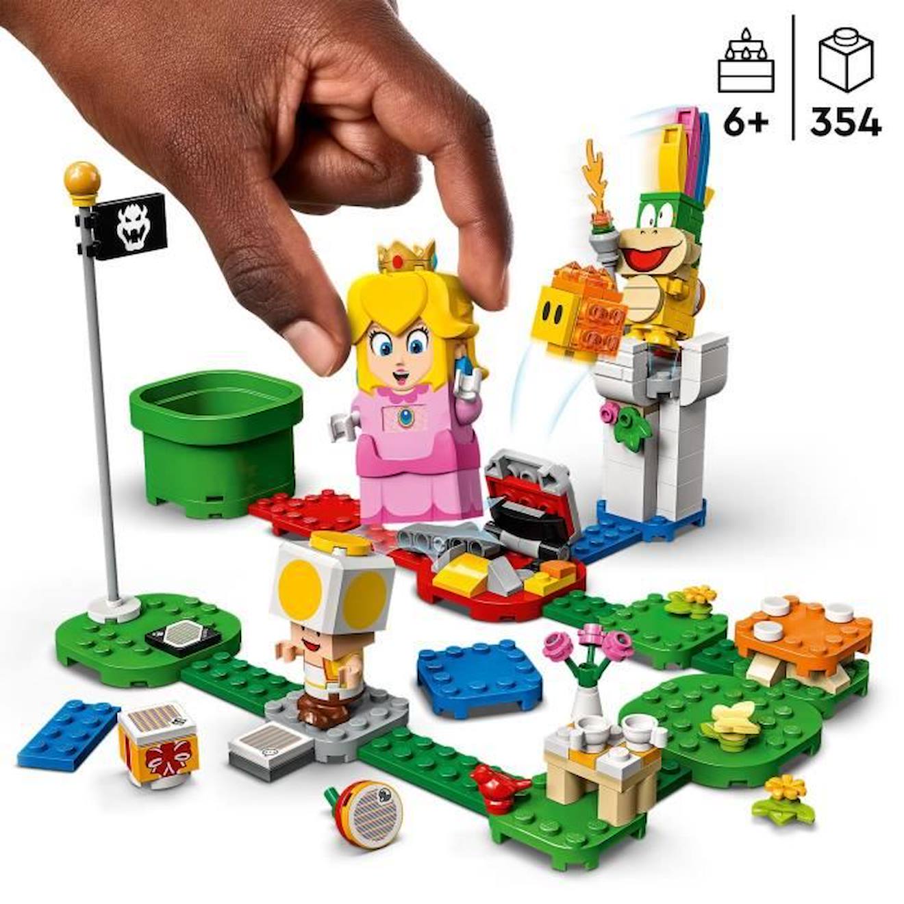 LEGO 71403 Super Mario Pack de Démarrage Les Aventures de Peach, Jouet Lemmy, Figurine Interactive Toad, pour Enfants 6 Ans jaune