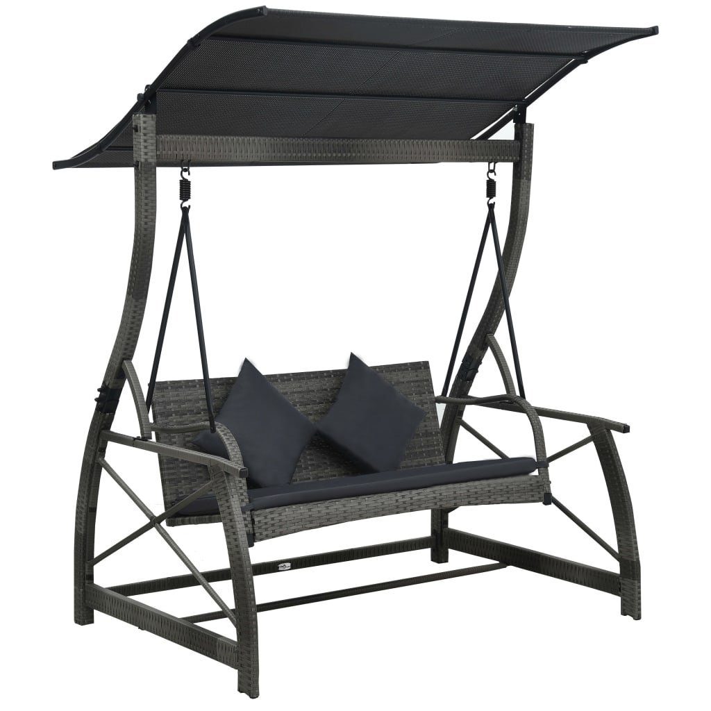 vidaXL Hollywoodschaukel Hollywoodschaukel 3-Sitzer mit Dach Poly Rattan Grau, 1 tlg.