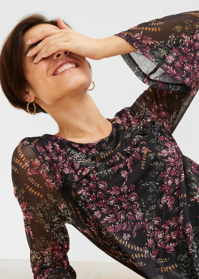 Mesh-Kleid mit Rüschen