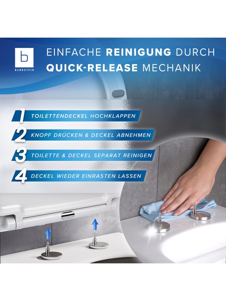 Benkstein BENKSTEIN Premium Toilettendeckel - antibakteriell D-Form weiß - Absenkautomati günstig kaufen onesize