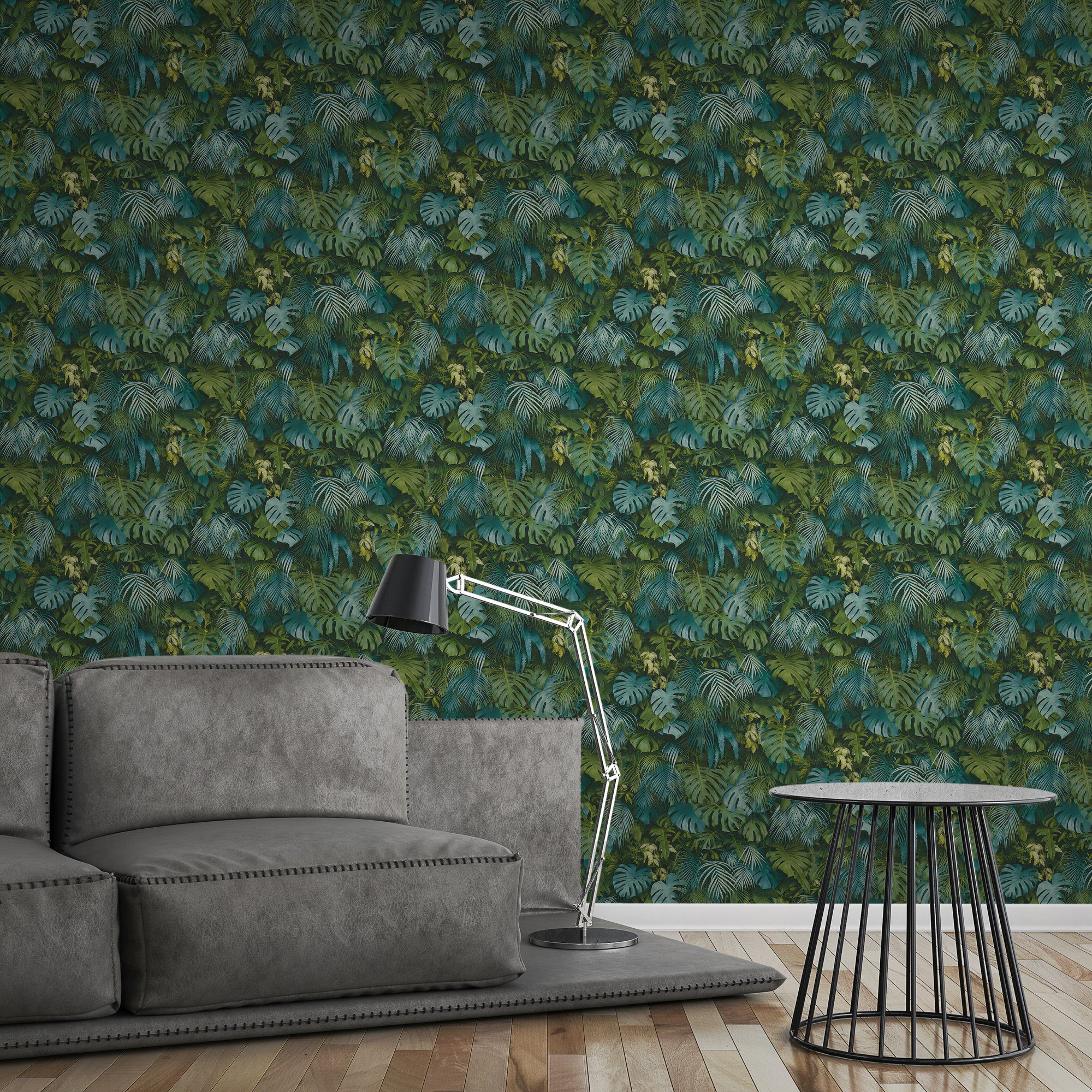 A.S. Création Vliestapete Greenery mit Palmenprint in Dschungel Optik, floral, Palmentapete Tapete Dschungel