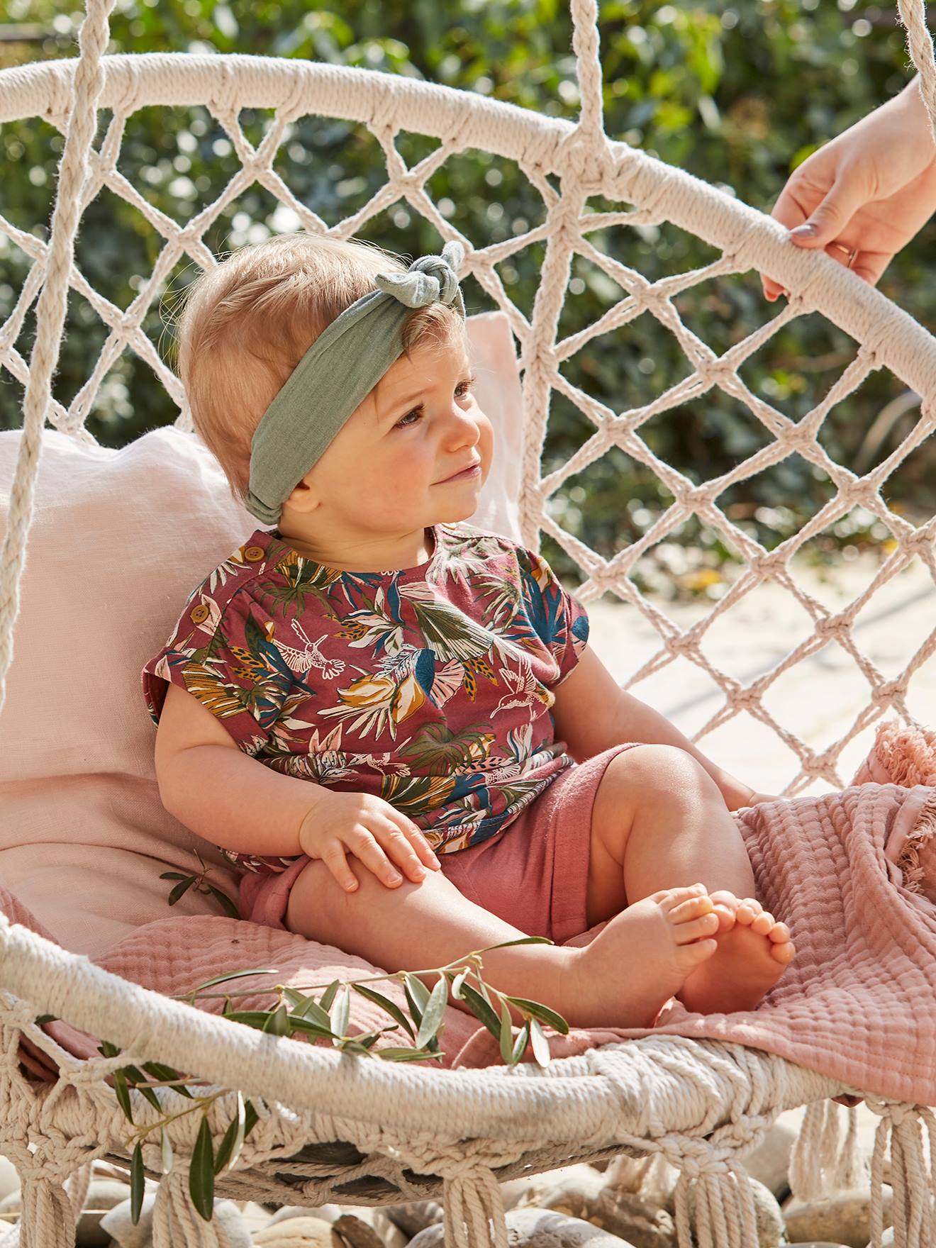 Short taille élastiquée bébé en gaze de coton abricot