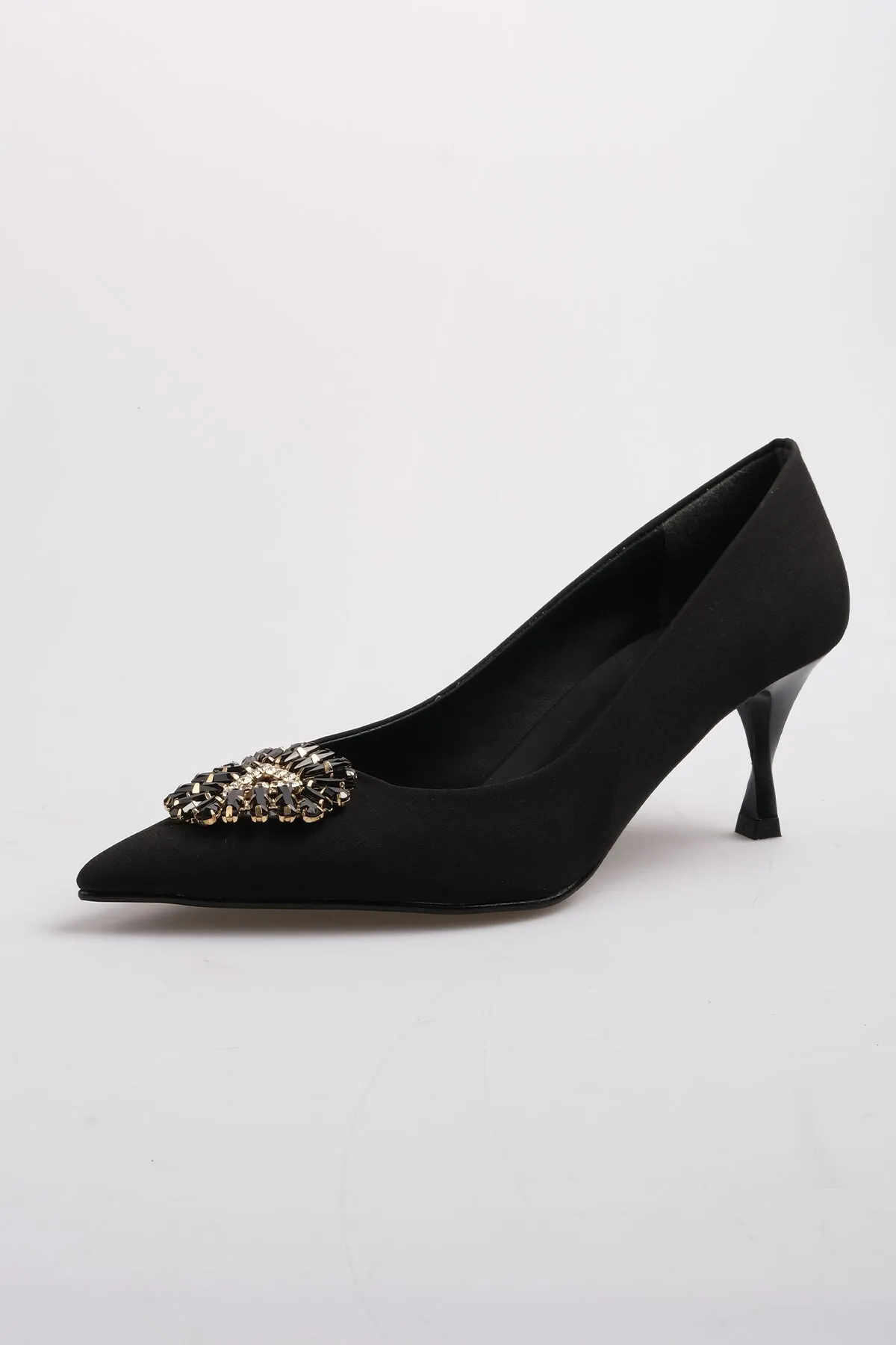 Mio Gusto  Alexandra Black Color Crystal Stone Matter Satinstoff Damen Abendkleid Stiletto-Schuhe