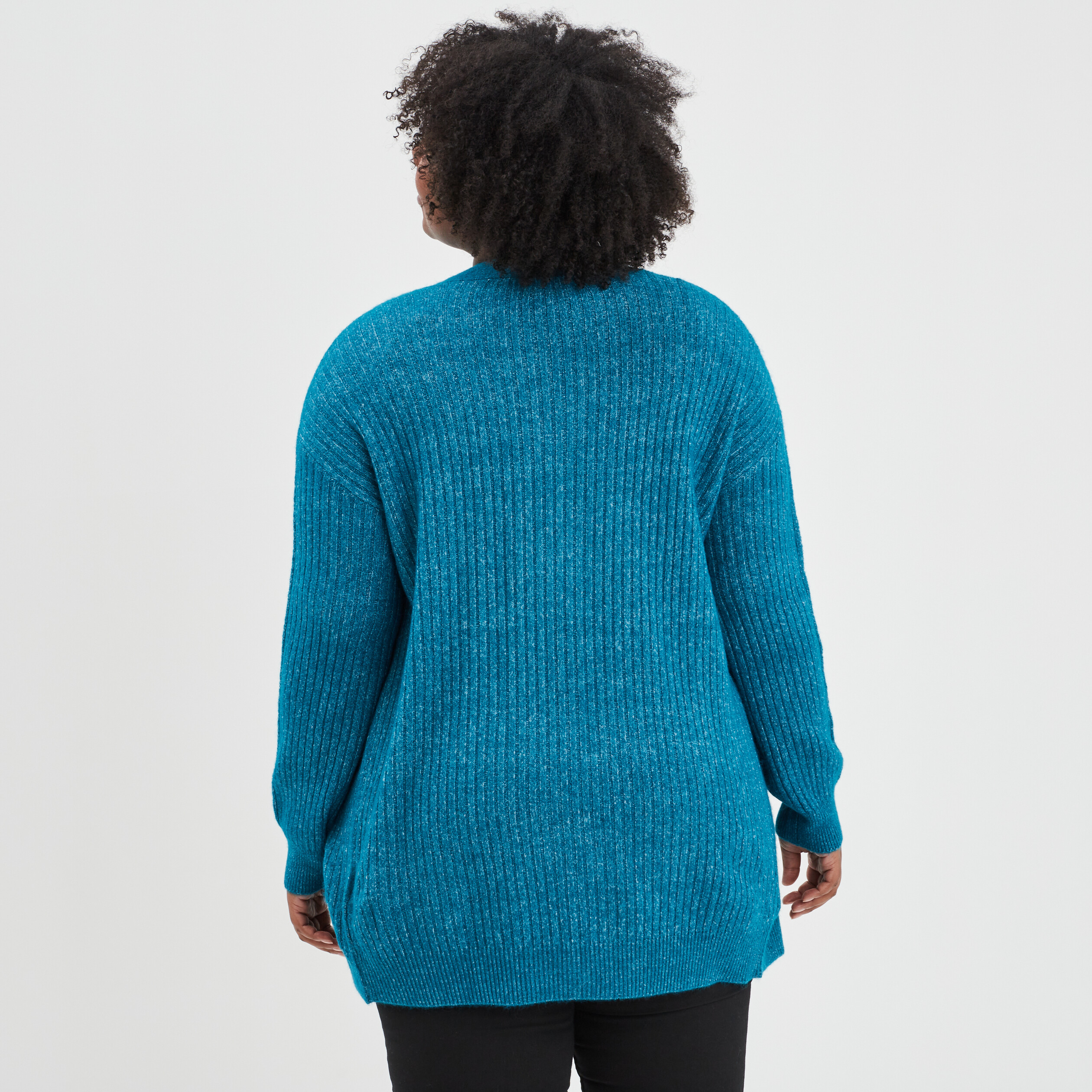 Gilet long côtelé col châle bleu canard femme grande taille | La Halle