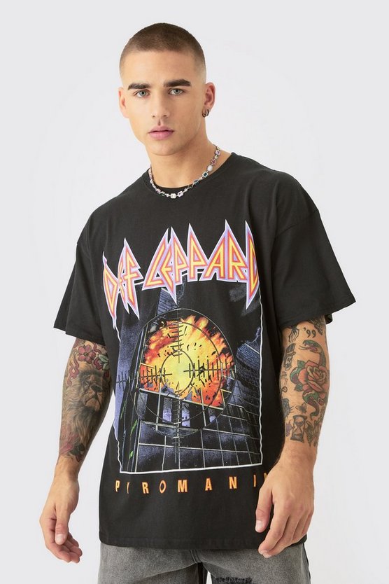 Kastiges Oversize T-Shirt mit Def Leppard Band Print