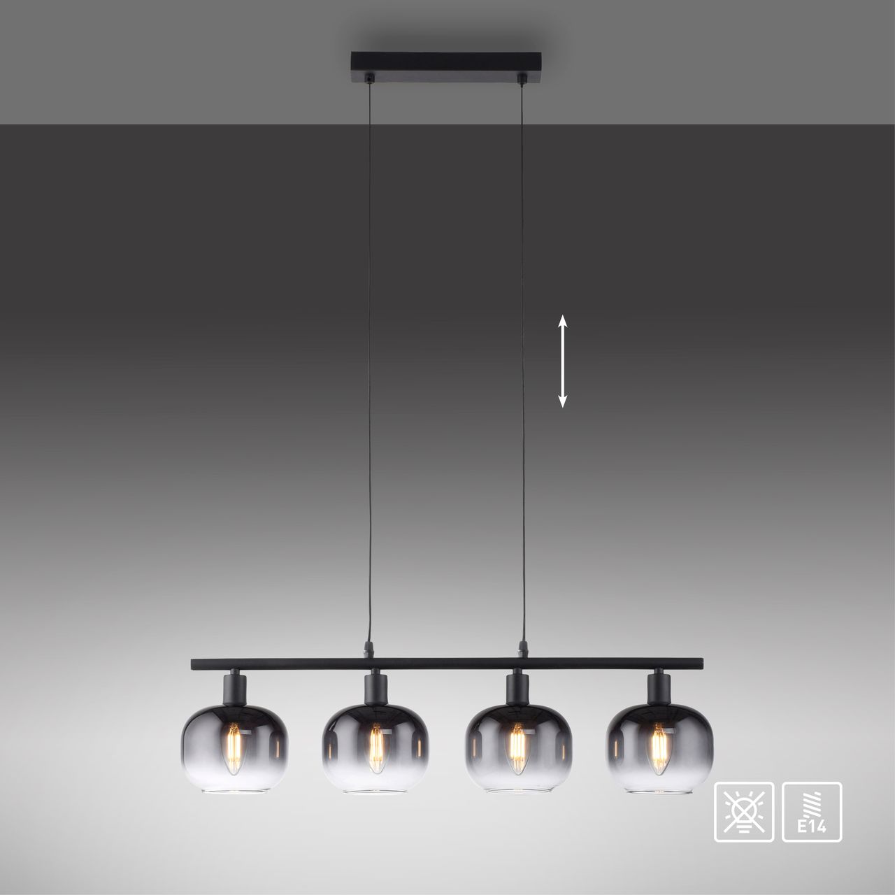 JUST LIGHT Pendelleuchte ZEA, 4x E14/25 Watt max., höhenverstellbar, Schwarz