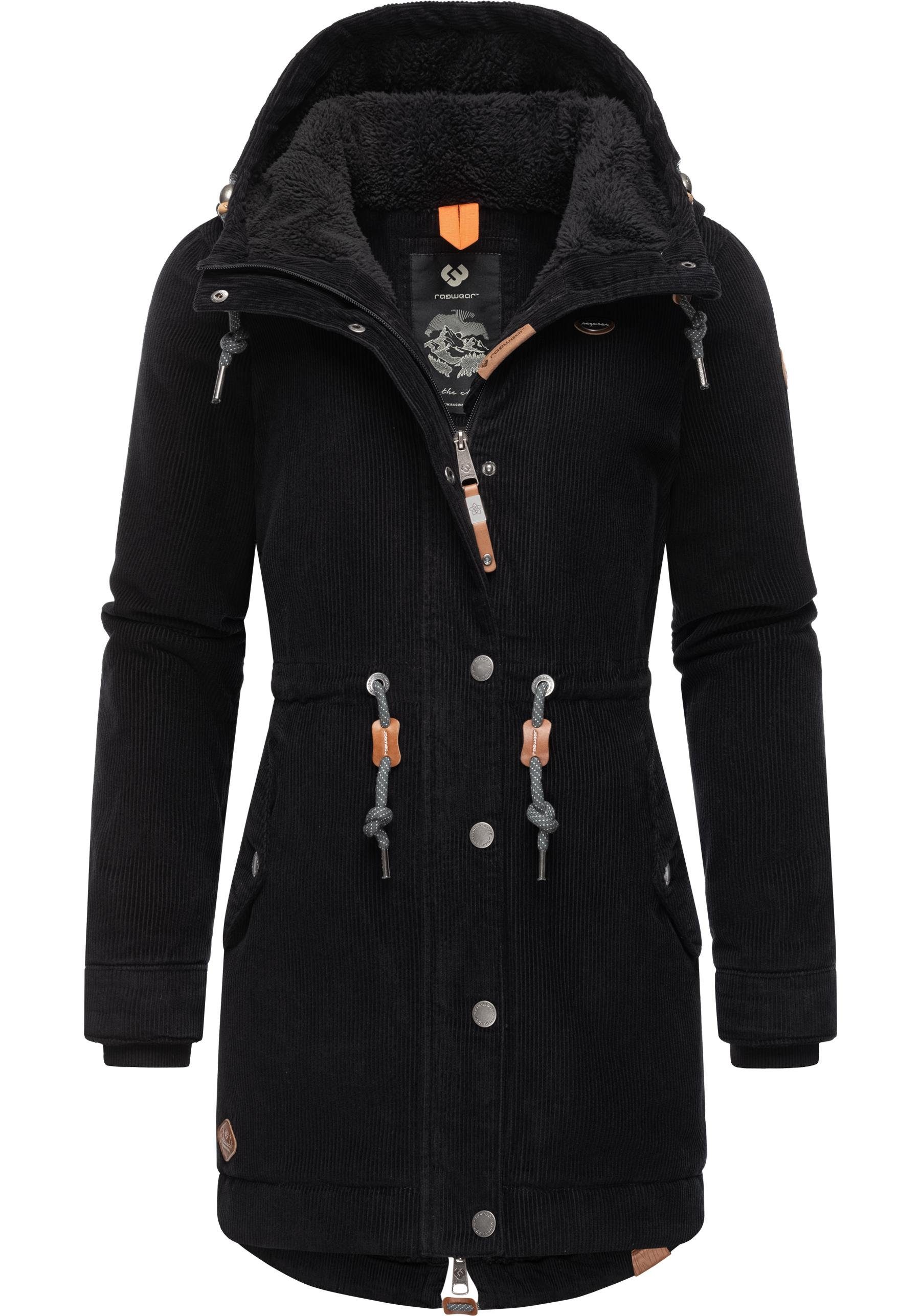 Ragwear Winterjacke Canny Corduroy stylischer Damen Cordmantel mit Kapuze