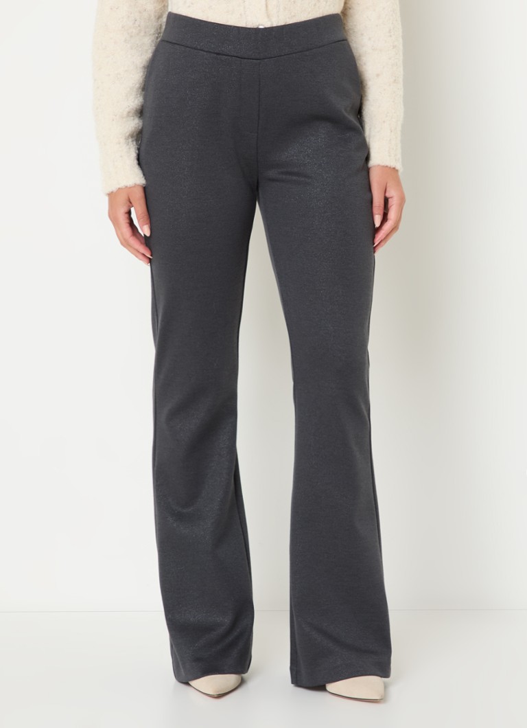 Pantaloni a zampa a vita alta color espresso con inserti in lurex