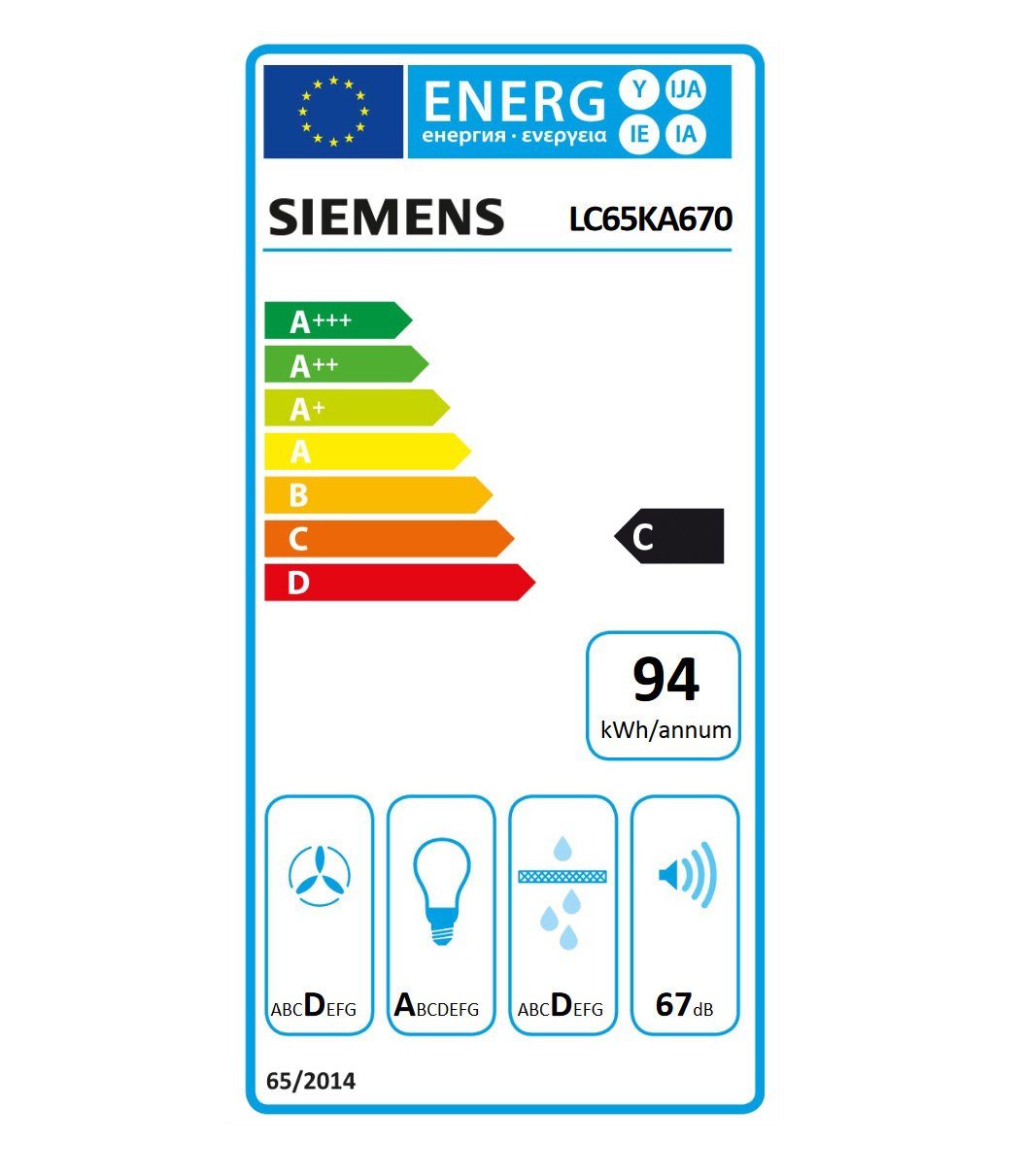 SIEMENS Kopffreihaube Serie iQ300 Siemens LC65KA670 iQ100 Kopffreihaube 60cm schwarz, LC65KA670, Randabsagung, Intensivstufe