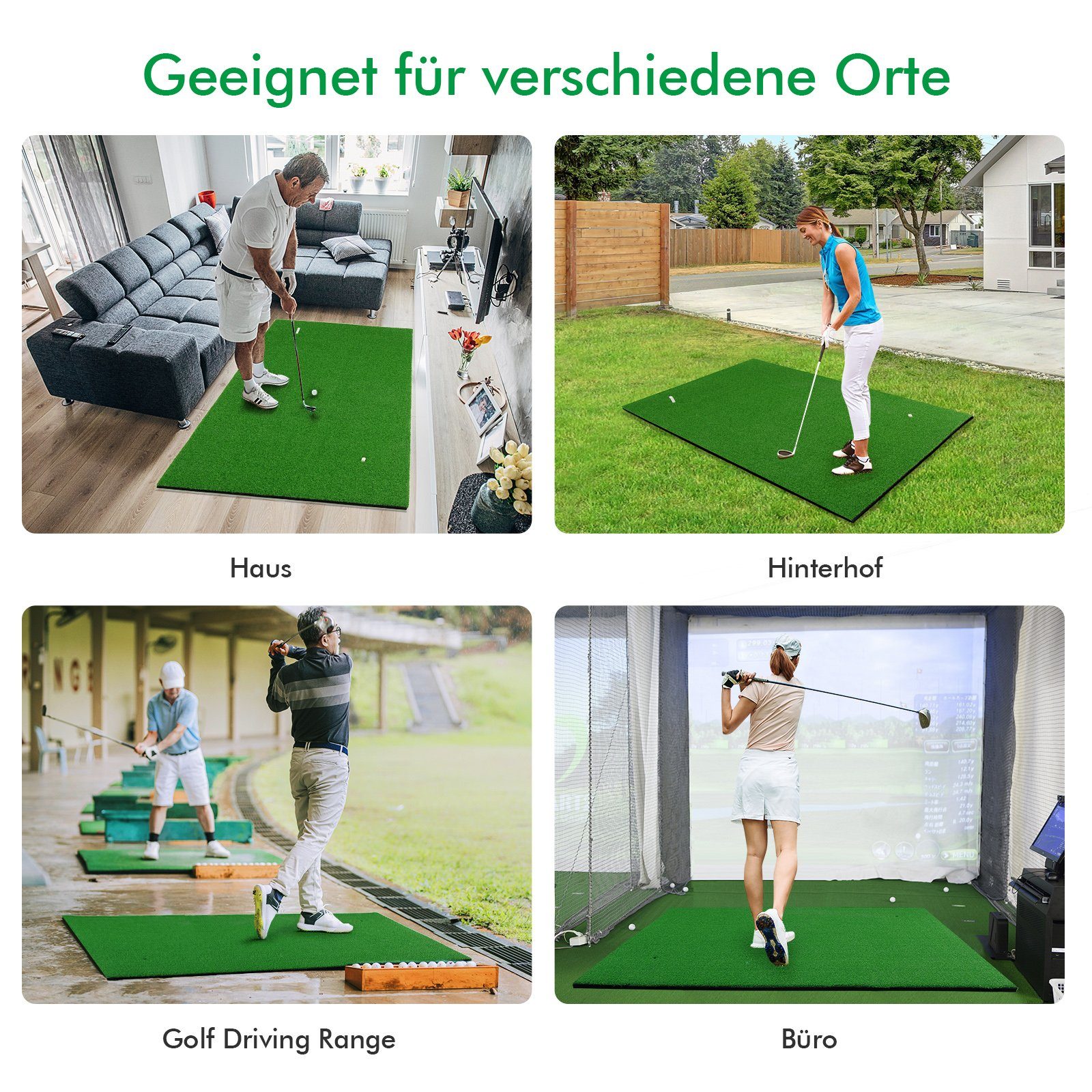 COSTWAY Golf-Abschlagmatte Golfmatte, 150x100cm, mit 3 Gummi-Tees