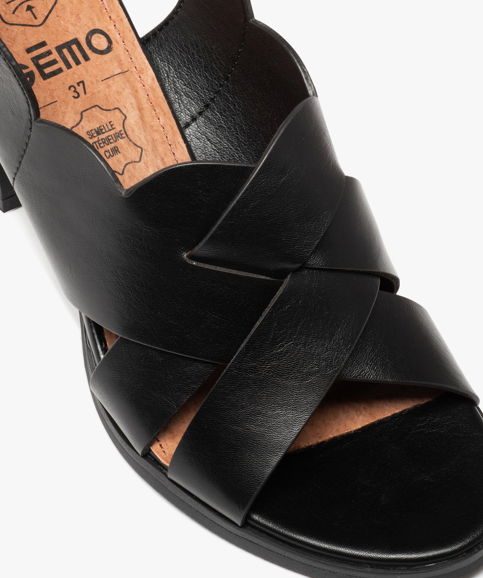 Sandales femme à talon dessus larges brides croisées noir | GEMO