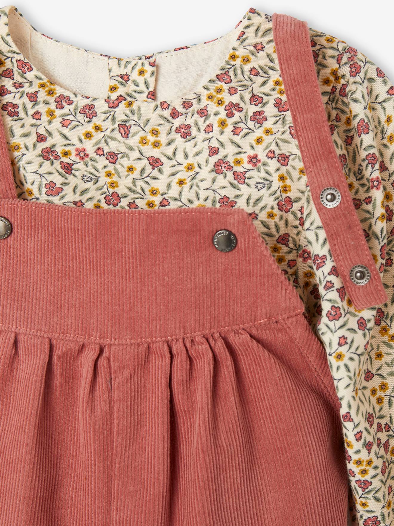 Vertbaudet Mädchen Baby-Set: Bluse und Latzhose - altrosa