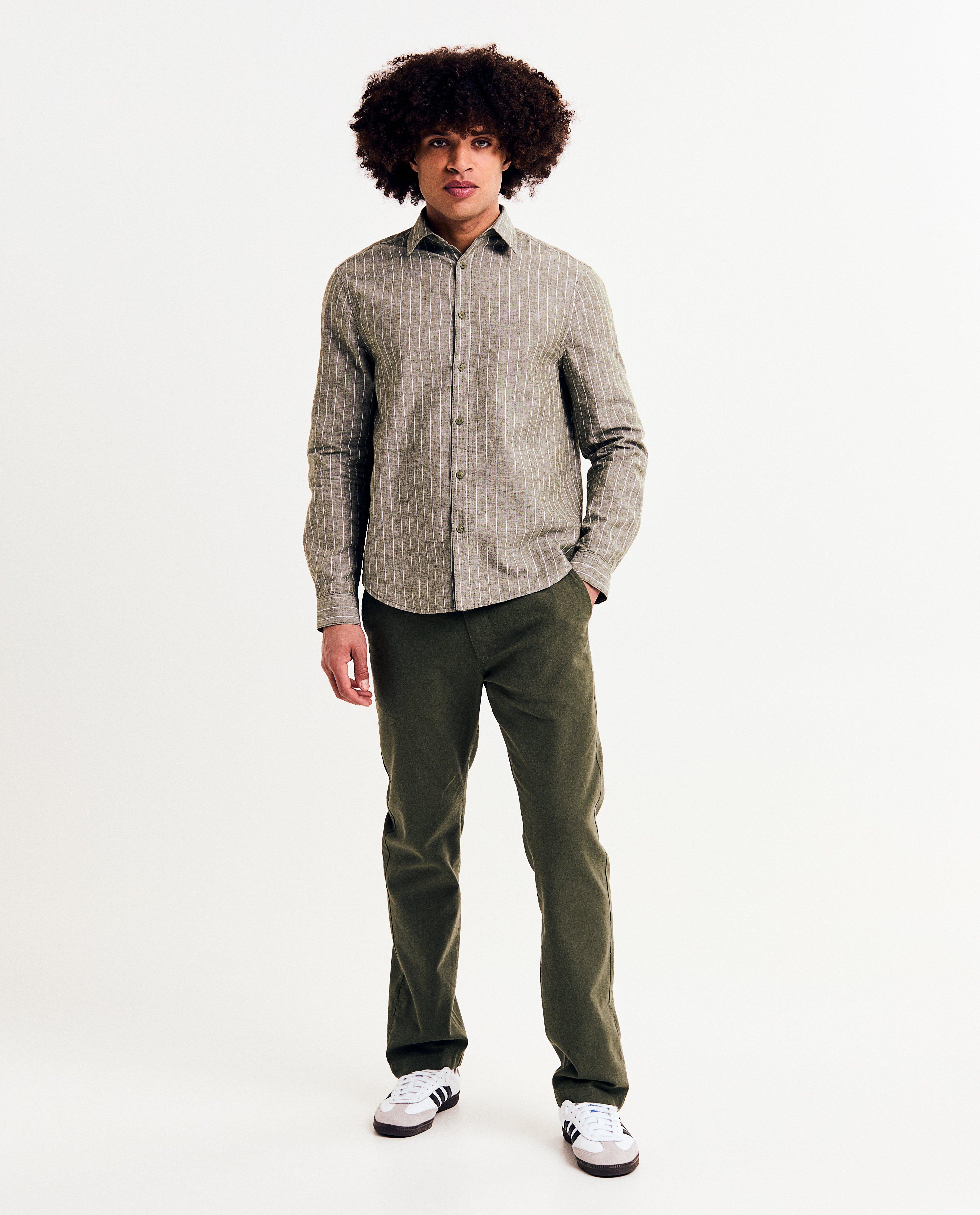 Pantaloni de quarterback cu imprimeu de in, croială dreaptă, kaki