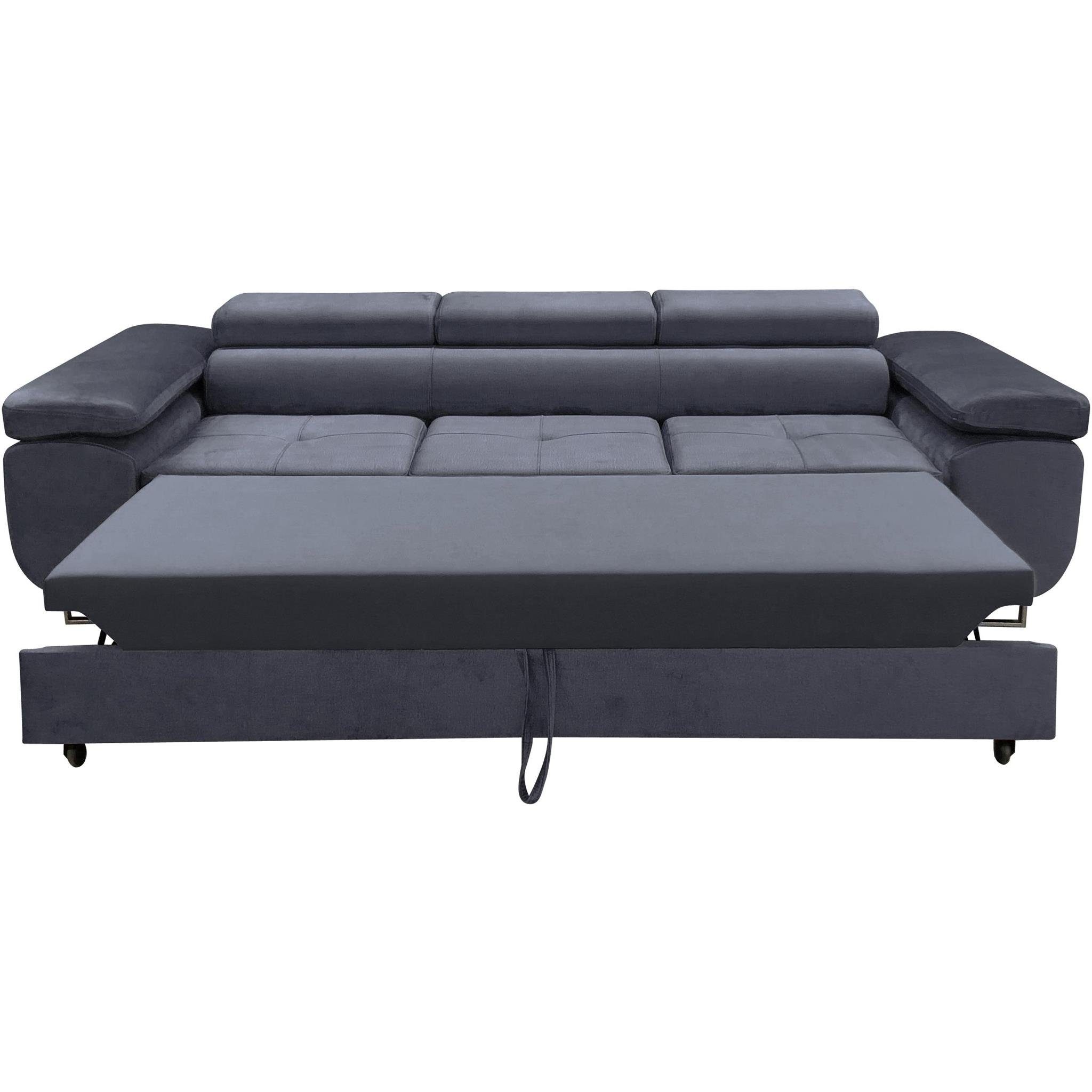 Beautysofa Schlafsofa Couch Dreisitzer Schlafsofa modernen Stil, mit Verstellbare Kopfstütze, Schlaffunktion