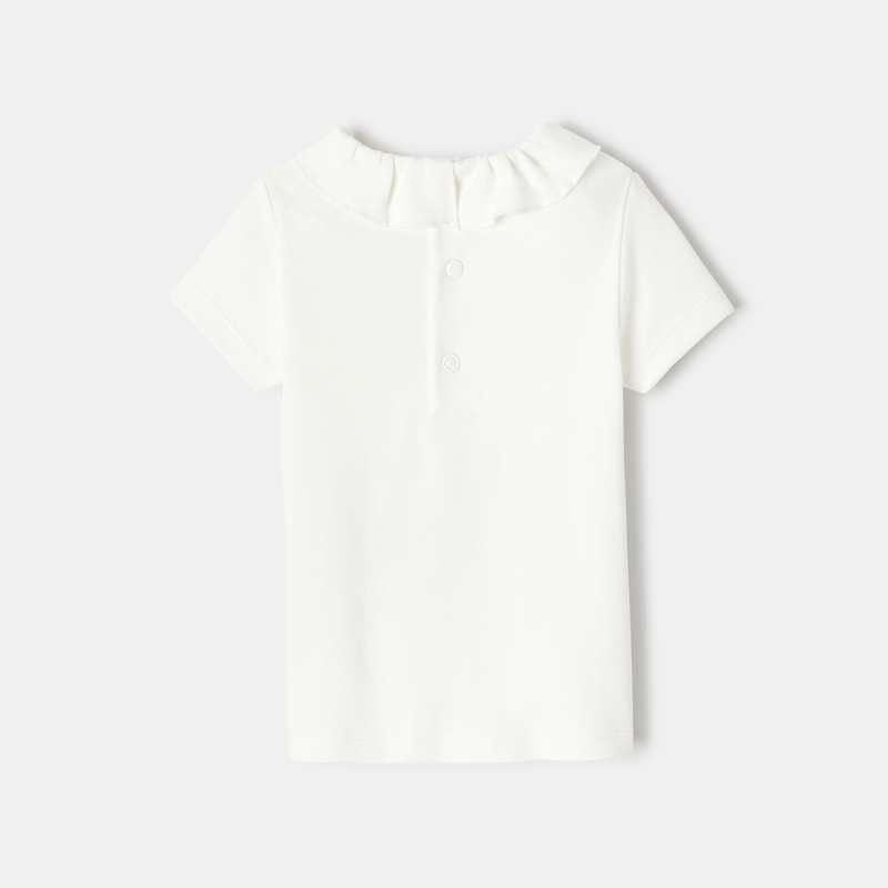 T-shirt à col collerette manches courtes en coton bio blanc naissance Absorba